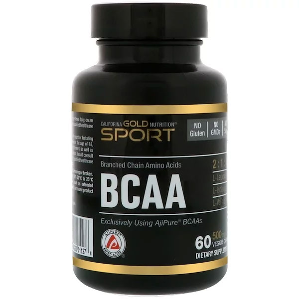 California Gold Nutrition, BCAA（分岐鎖アミノ酸）、AjiPure?（アジピュア）分岐鎖アミノ酸、500 mg、植物性カプセル60粒