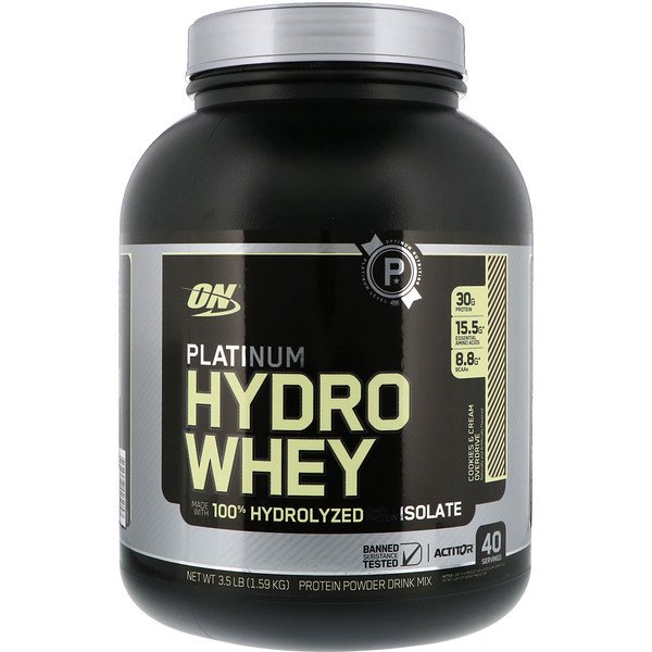 Optimum Nutrition, プラチナ・ハイドロホエイ、クッキ＆クリーム・オーバードライブ、3.5 lb (1.59 kg)