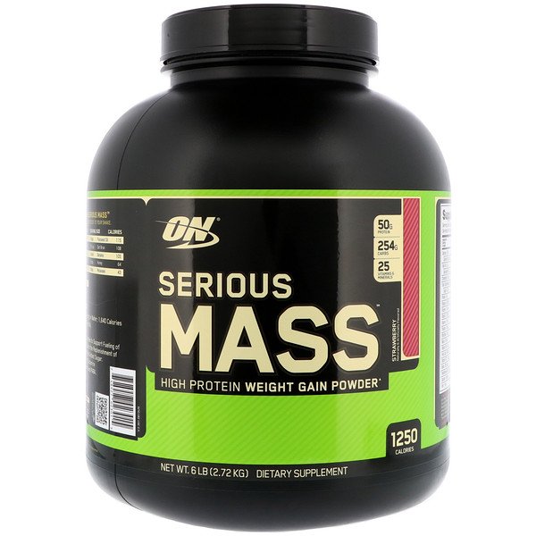 Optimum Nutrition, Serious Mass、ハイプロテイン・ウェイトゲインパウダー、ストロベリー、6 lbs (2.72 kg)