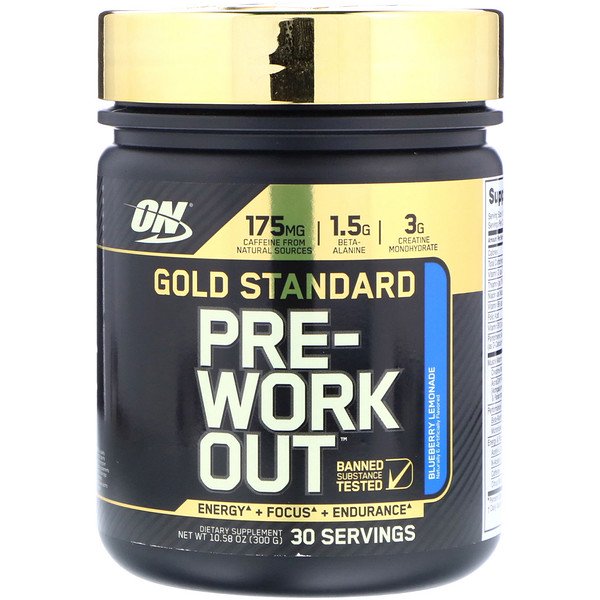 Optimum Nutrition, ゴールドスタンダード, プレワークアウト, ブルーベリー・レモネード, 10.58 オンス (300 g)