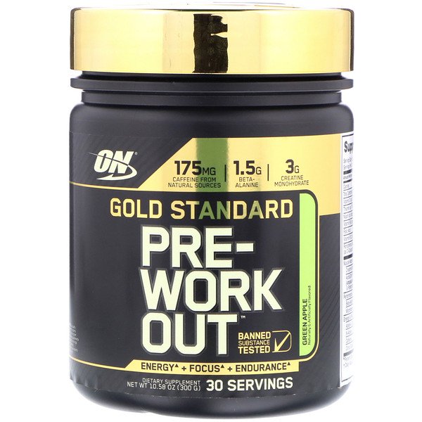 Optimum Nutrition, ゴールドスタンダード, プレワークアウト, グリーンアップル, 10.58 オンス (300 g)